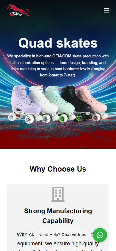 Tiger Skates 案例：OEM/ODM 轮滑鞋制造商外贸官网 - 手机首页