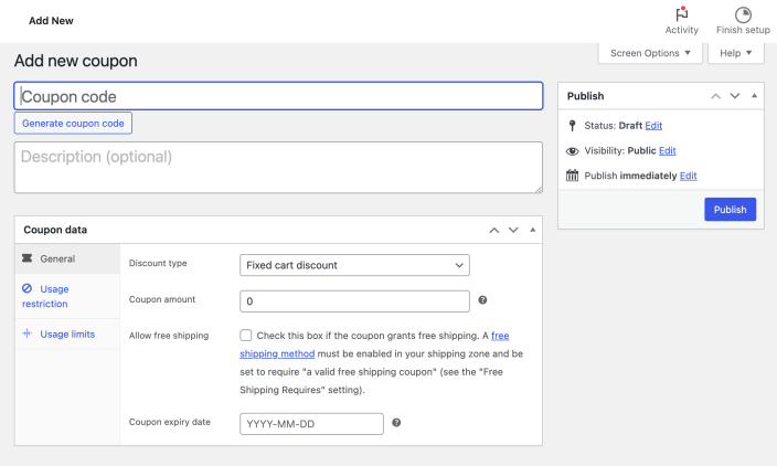 WooCommerce Add New Coupon Page
