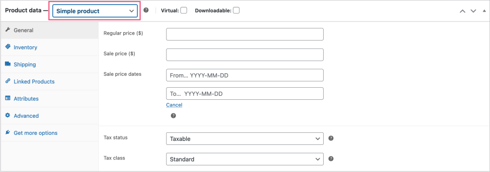 WooCommerce 商品编辑器中的常规价格设置区域
