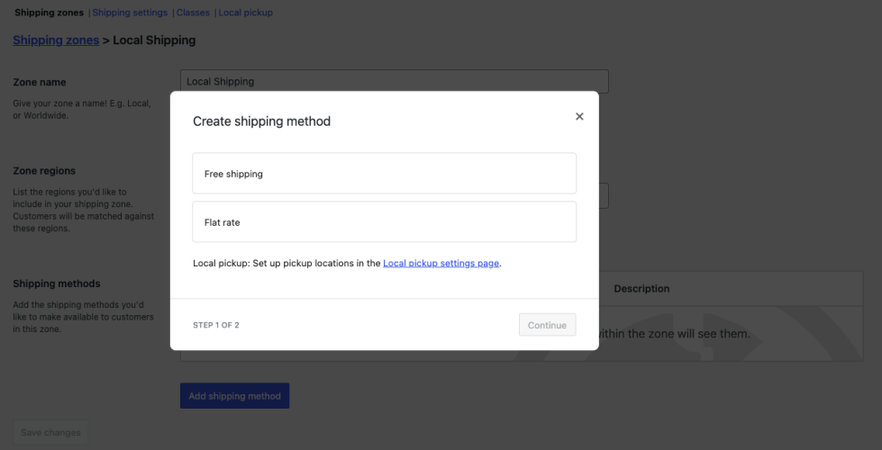 WooCommerce dropdown interface for adding shipping methods to shipping zones