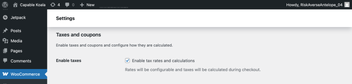 WooCommerce 启用税费计算的后台设置界面